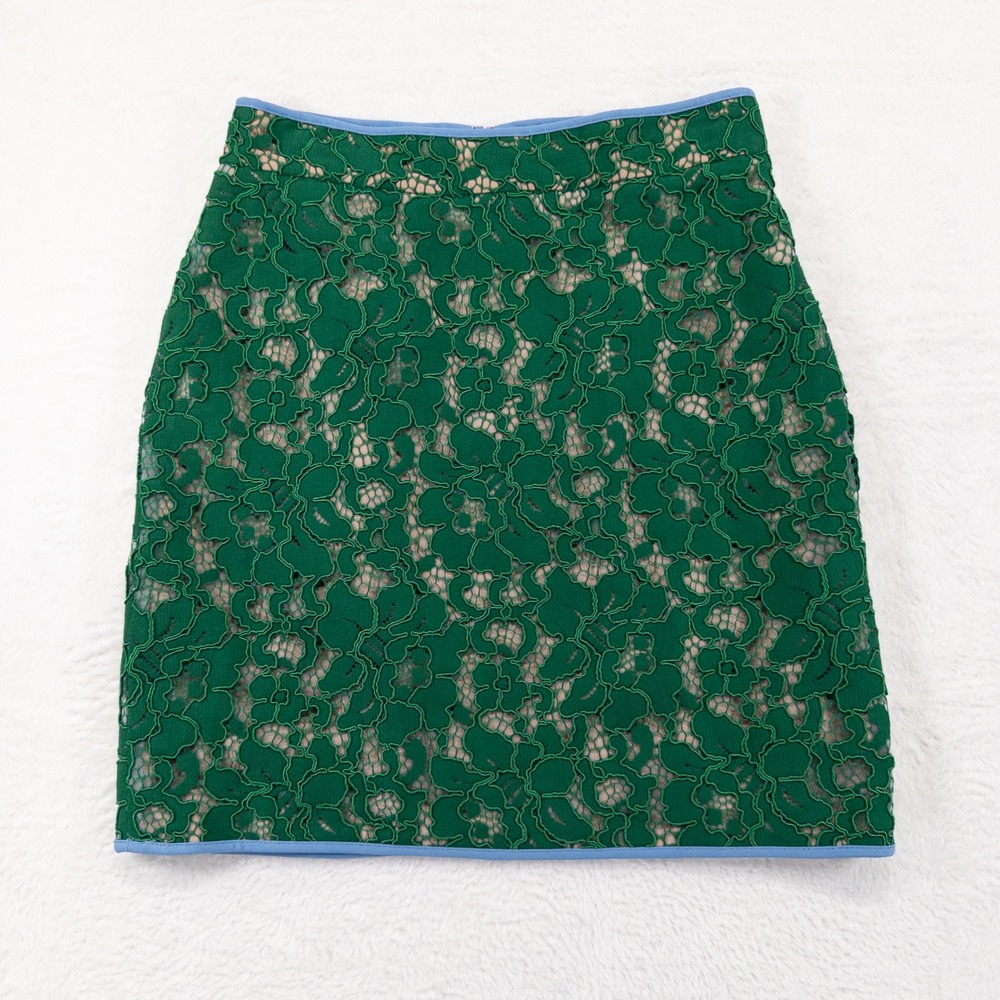 MSGM Milano Lace Mini Skirt IT 40 US 4 Green Floral Corded Piping Made in Italy